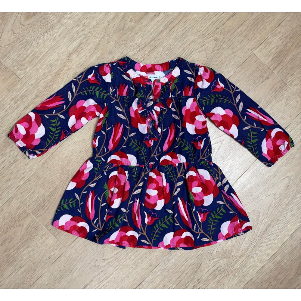 Old Navy Toddler Girls Floral Corduroy Ruffle Henley Dress